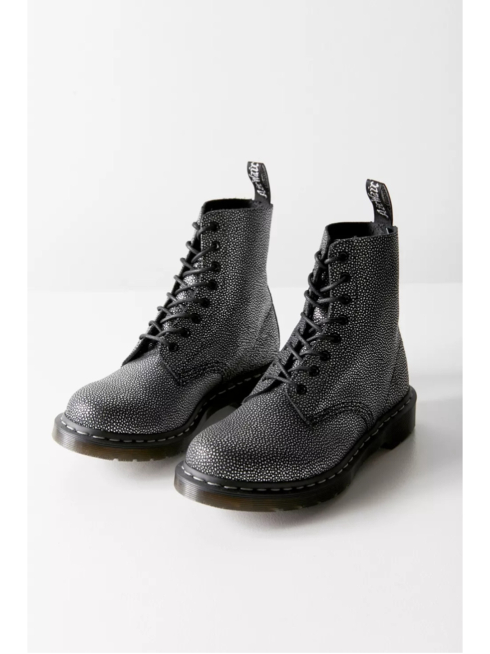 Dr. Martens 1460 Metallic Pebble Pascal Boots in Black and Silver Size 6